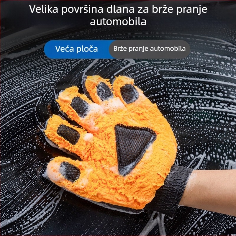 Gantovi za pranje automobila od koralnog flisa, s pet prstiju, ne ostavljaju tragove, krpa za čišćenje prašine u obliku medvjeđe šape