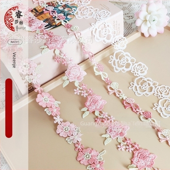 Ružičasta vodotopna šivana čipka, široka za DIY odjeću i dodatke, Lolita stil