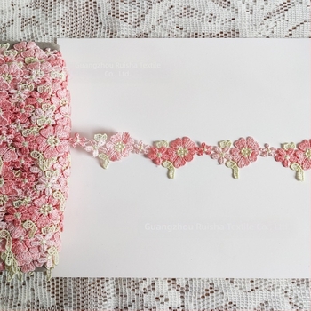 Ružičasta vodotopna šivana čipka, široka za DIY odjeću i dodatke, Lolita stil