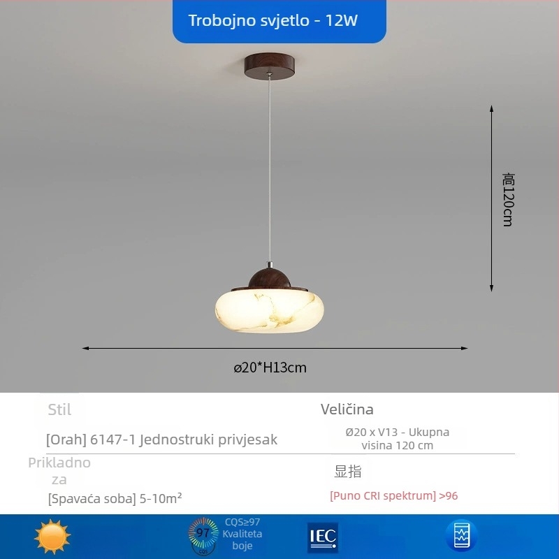 Trostruki luster od orahovog drveta, osvjetljenje blagovaonice u stilu sredine stoljeća, s imitacijom mramora
