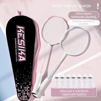 Set raketa za badminton za djevojke – singl i dubl rakete, visoka elastičnost, lagana karbonska konstrukcija, moderan dizajn