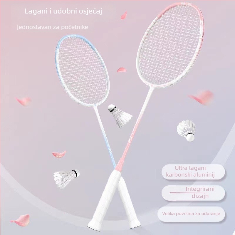 Set raketa za badminton za djevojke – singl i dubl rakete, visoka elastičnost, lagana karbonska konstrukcija, moderan dizajn
