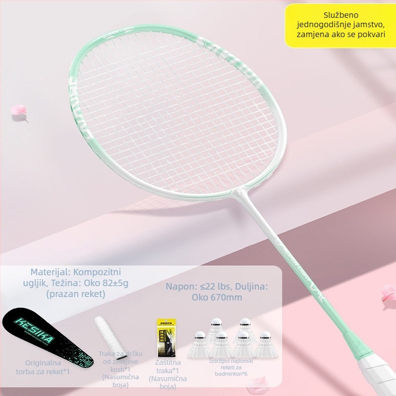 Set raketa za badminton za djevojke – singl i dubl rakete, visoka elastičnost, lagana karbonska konstrukcija, moderan dizajn