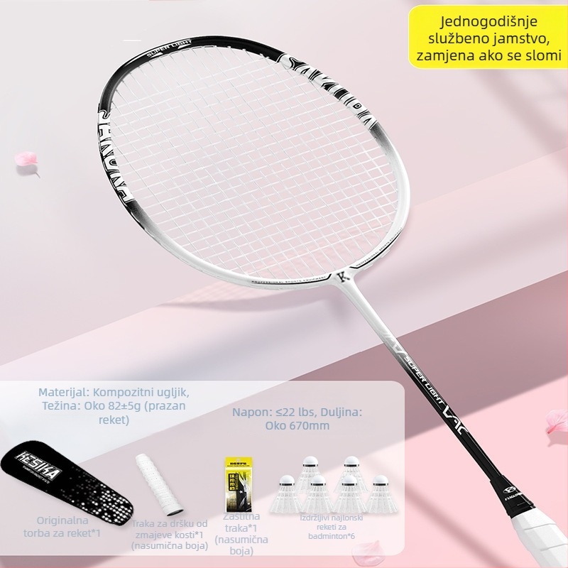 Set raketa za badminton za djevojke – singl i dubl rakete, visoka elastičnost, lagana karbonska konstrukcija, moderan dizajn