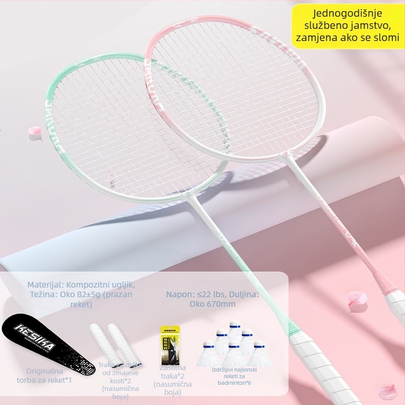 Set raketa za badminton za djevojke – singl i dubl rakete, visoka elastičnost, lagana karbonska konstrukcija, moderan dizajn