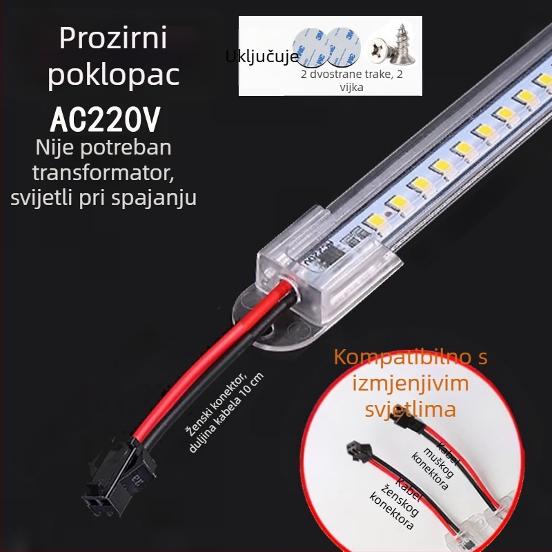 LED traka za ormariće 220V, bez upravljačkog uređaja, za ormare, vinske vitrine i police; duga LED traka za osvjetljenje