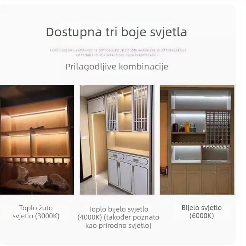 LED traka za ormariće 220V, bez upravljačkog uređaja, za ormare, vinske vitrine i police; duga LED traka za osvjetljenje