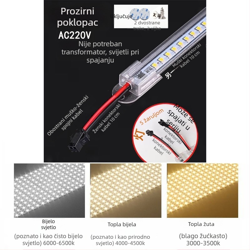 LED traka za ormariće 220V, bez upravljačkog uređaja, za ormare, vinske vitrine i police; duga LED traka za osvjetljenje