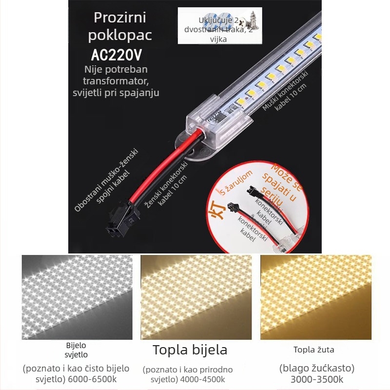 LED traka za ormariće 220V, bez upravljačkog uređaja, za ormare, vinske vitrine i police; duga LED traka za osvjetljenje