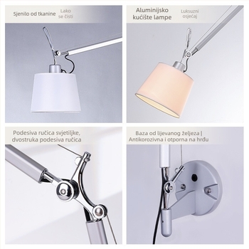 Industrijskog stila zidna LED lampa s podesivim ramenom, aluminijsko kućište, za spavaću sobu, dnevni boravak i stubište