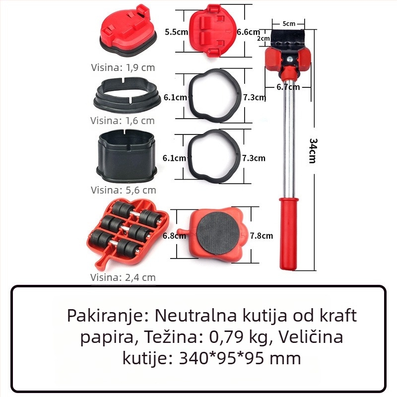 Petdijelni set za pomicanje namještaja – teški predmeti, kućna selidba