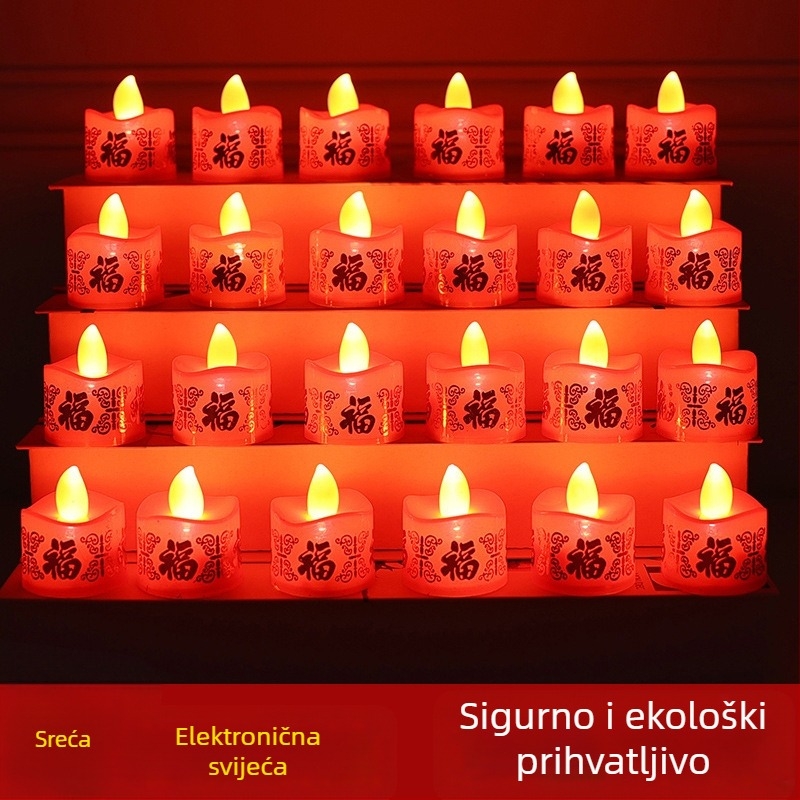 Crvena LED elektronička svijeća za Novu godinu, romantična dekorativna rasvjeta za Festival lampiona na 15. dan prvog lunarnog mjeseca