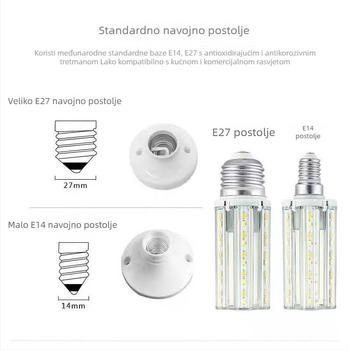 SD Shengda LED svijećna žarulja ultra jake svjetlosti, E14/E27 navoj, bez sjene, trobojna regulacija boje, kukuruznog oblika štedljiva LED žarulja