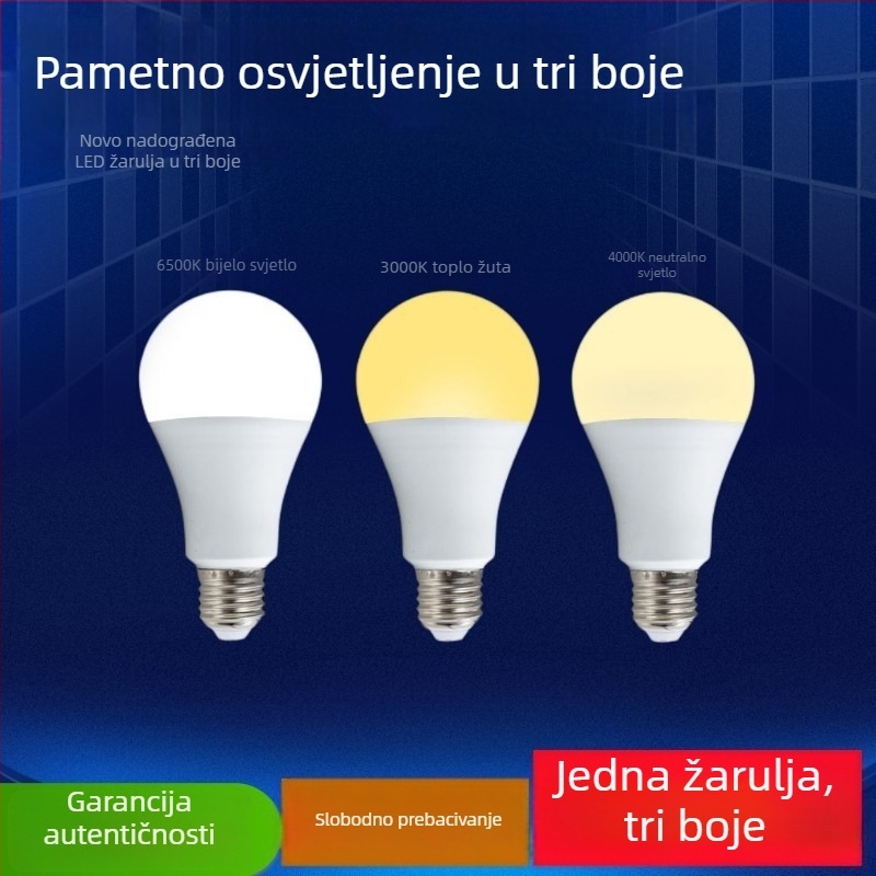 LED žarulja s trobojnim podešavanjem svjetla, bez treperenja, navoj E27/E26, energetski učinkovita