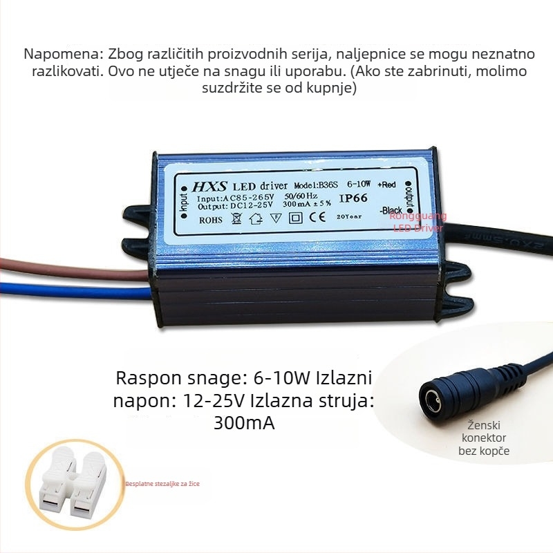 Integrirani stropni LED balast i upravljač za LED ploče, napajanje konstantnim strujama i ispravljač transformatora, 10W–16W