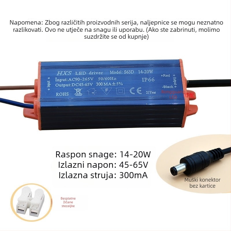 Integrirani stropni LED balast i upravljač za LED ploče, napajanje konstantnim strujama i ispravljač transformatora, 10W–16W