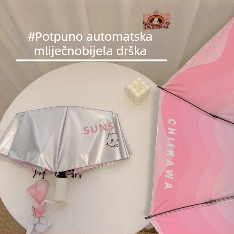 Potpuno automatski kišobran za sunce i kišu s UV zaštitom, crtani dizajn, debeli dvostruki kupolni sloj