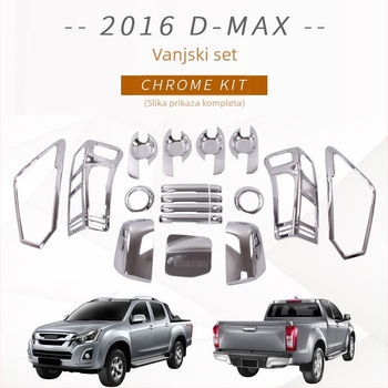 Isuzu D-Max 2016: set vanjskih pokrova dijelova – poklopac okvira ručke vrata, poklopac retrovizora, poklopac spremnika goriva, poklopci prednjih i stražnjih svjetala