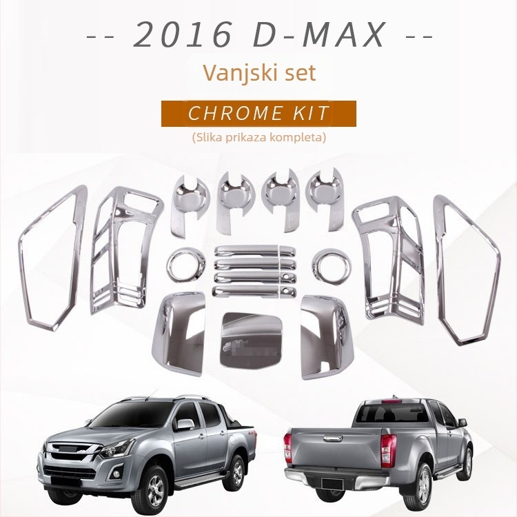 Isuzu D-Max 2016: set vanjskih pokrova dijelova – poklopac okvira ručke vrata, poklopac retrovizora, poklopac spremnika goriva, poklopci prednjih i stražnjih svjetala