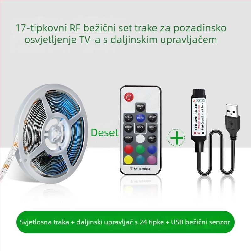 RGB LED traka za namještaj, USB napajanje, 30 LED po metru, epoksni premaz, osvjetljenje za gaming stol, kauč i noćni stočić