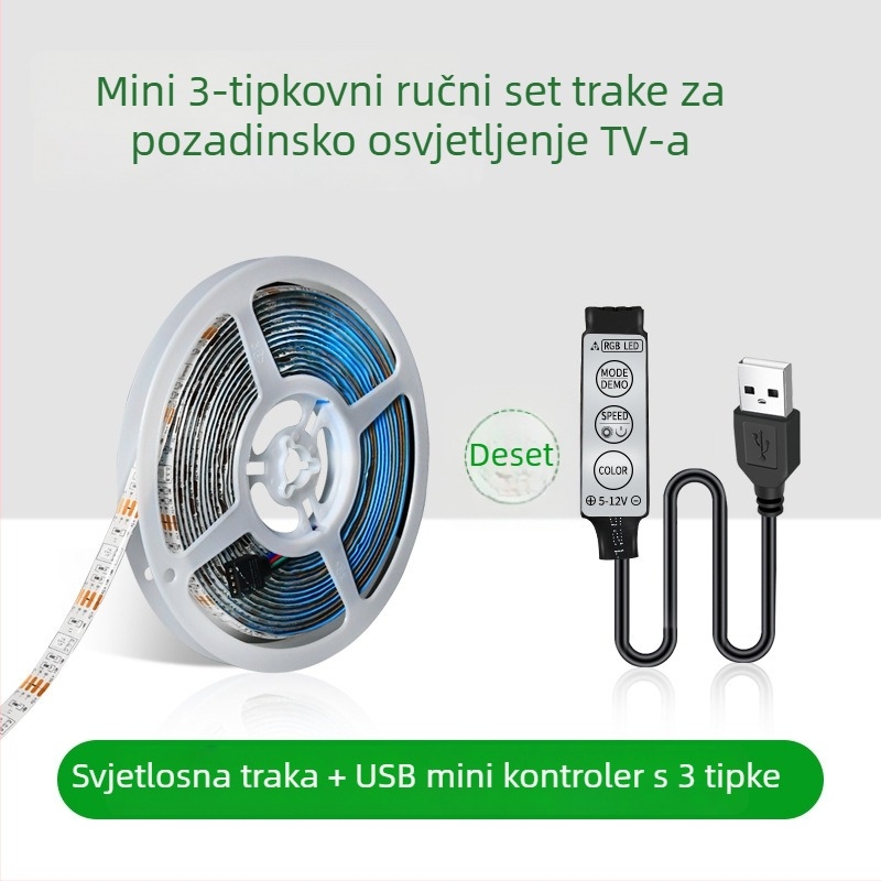 RGB LED traka za namještaj, USB napajanje, 30 LED po metru, epoksni premaz, osvjetljenje za gaming stol, kauč i noćni stočić