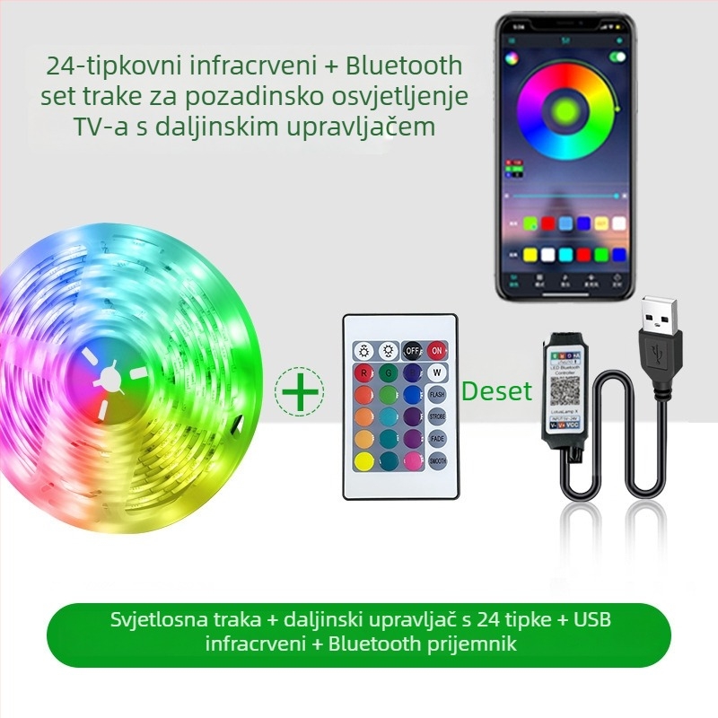 RGB LED traka za namještaj, USB napajanje, 30 LED po metru, epoksni premaz, osvjetljenje za gaming stol, kauč i noćni stočić
