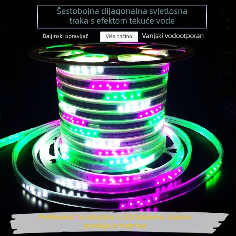 LED traka za vitrine s efektom tekuće vode, dijagonalno pomicanje natpisa, osvjetljenje vitrine, RGB 16 boja, daljinsko upravljanje, marquee efekt