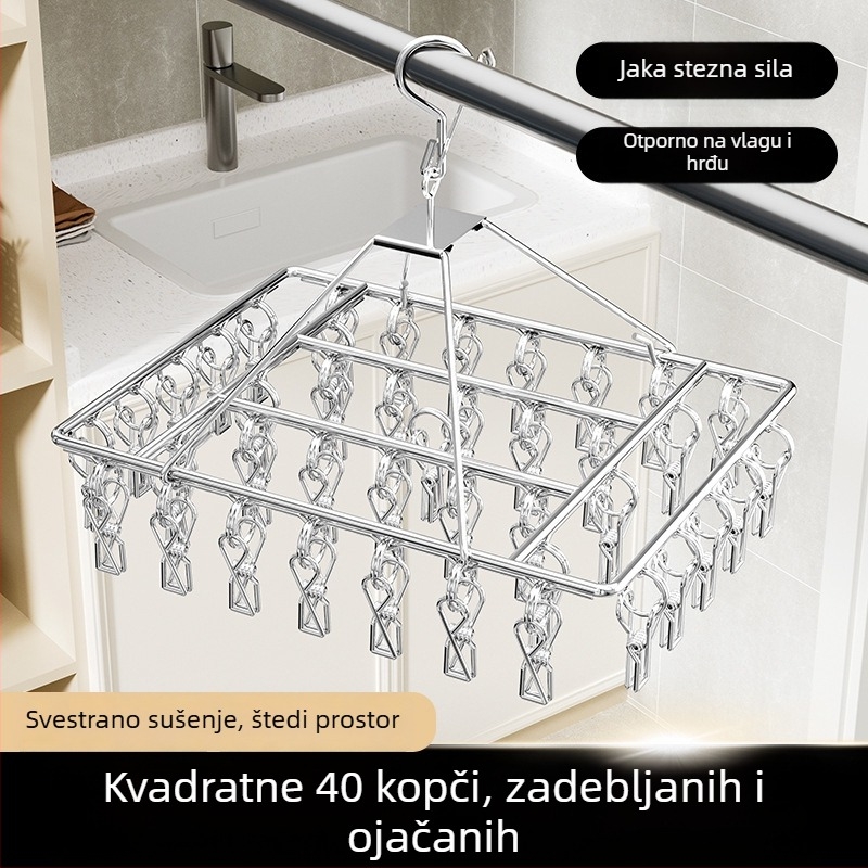 Nerđajući čelični stalak za sušenje s višeklipnim držačem za čarape – višenamjenski stalak za odjeću
