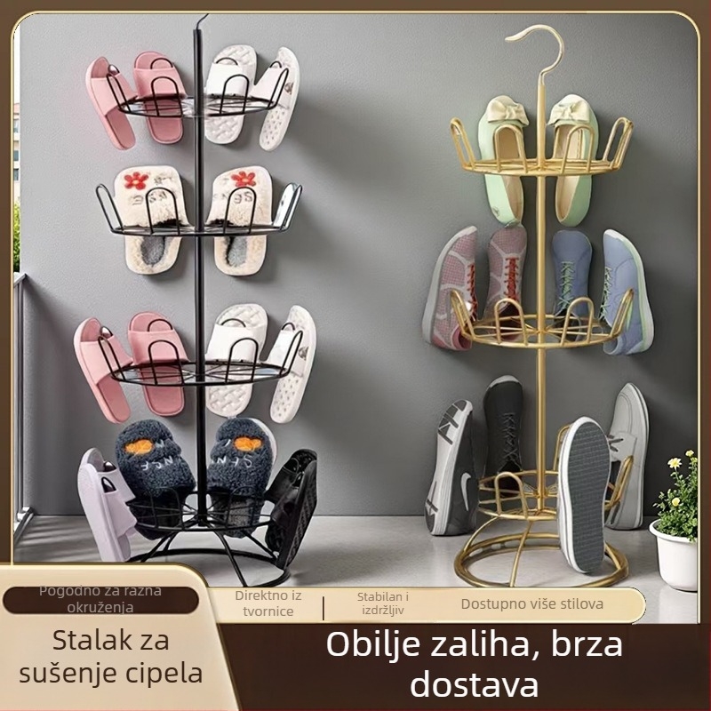 Okretni višeslojni stalak za cipele od kovanog željeza, namijenjen balkonu i vanjskoj upotrebi; višenamjenski sušilac cipela