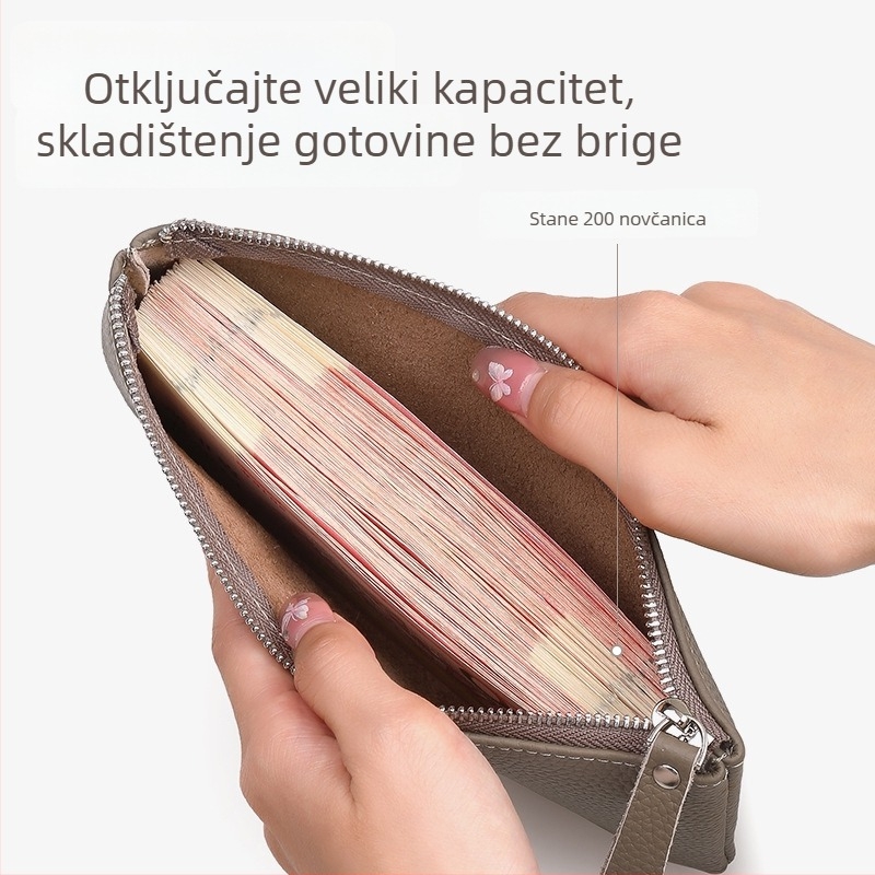 Ženski novčanik od prave kože s držačem karata i novčanikom za kovance te pretinac za identifikacijsku karticu