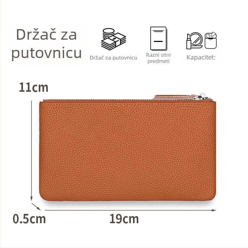 Ženski novčanik od prave kože s držačem karata i novčanikom za kovance te pretinac za identifikacijsku karticu