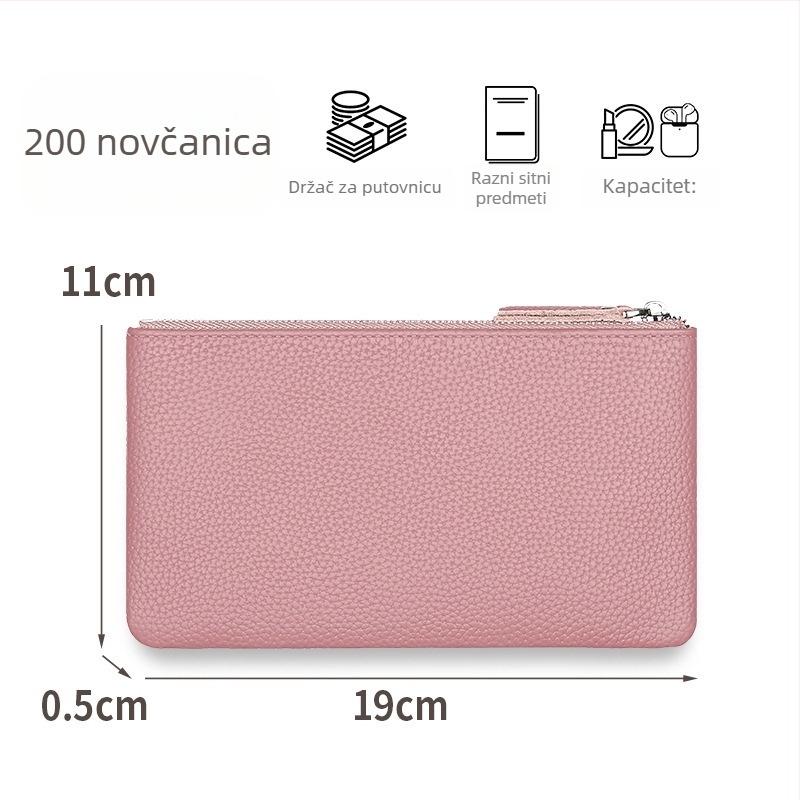 Ženski novčanik od prave kože s držačem karata i novčanikom za kovance te pretinac za identifikacijsku karticu