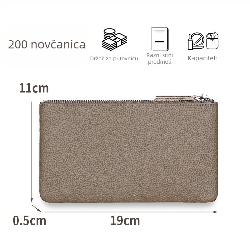 Ženski novčanik od prave kože s držačem karata i novčanikom za kovance te pretinac za identifikacijsku karticu