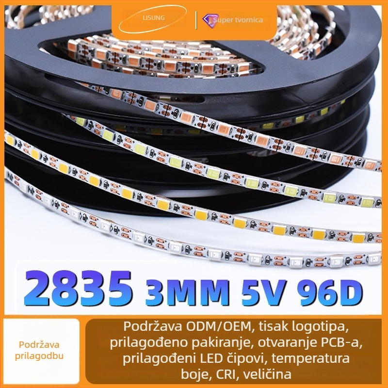 2835 LED trak za izradu s USB sučeljem i 5V kućnim baterijama, ultra uska 3 mm široka šarolika LED traka