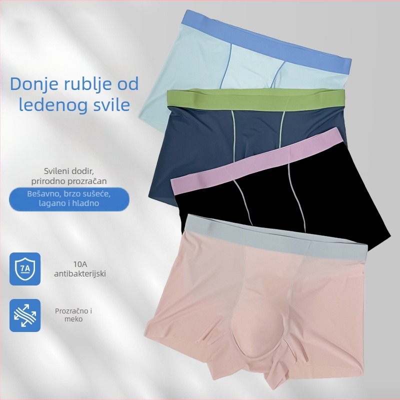 Muške gaćice Ice Silk, jednobojne, srednji pojas, antibakterijske, ultra tanke i prozračne