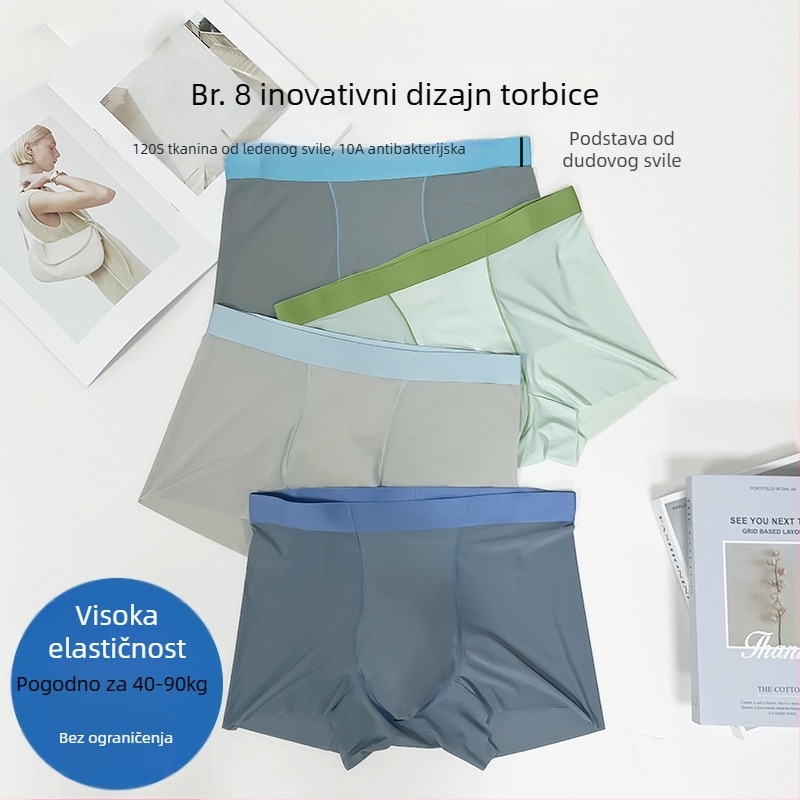 Muške gaćice Ice Silk, jednobojne, srednji pojas, antibakterijske, ultra tanke i prozračne