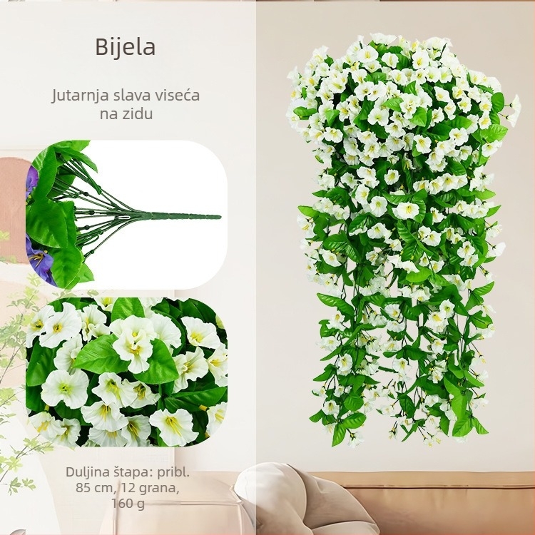 Ljubičasta zidna viseća loza s velikom hortenzijom – umjetni cvjetovi za svadbenu dekoraciju
