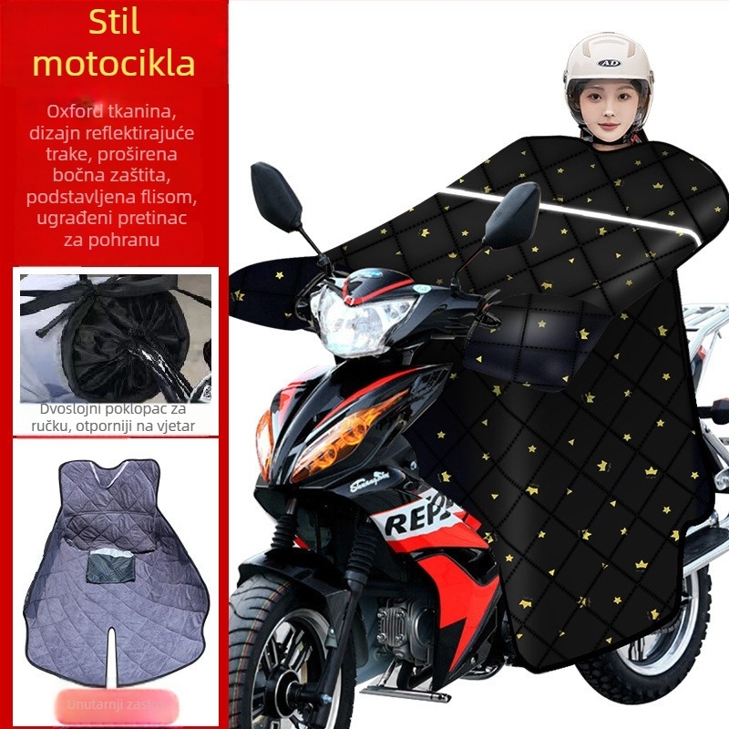 Zimska navlaka za vjetrobran motocikla s zakrivljenim okvirom, flis podstava
