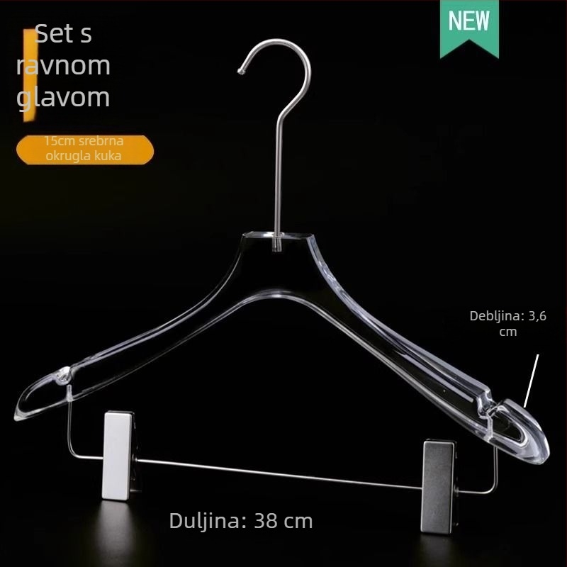 Prozirni akrilni set ženskih vješalica s integriranim klipsom za hlače