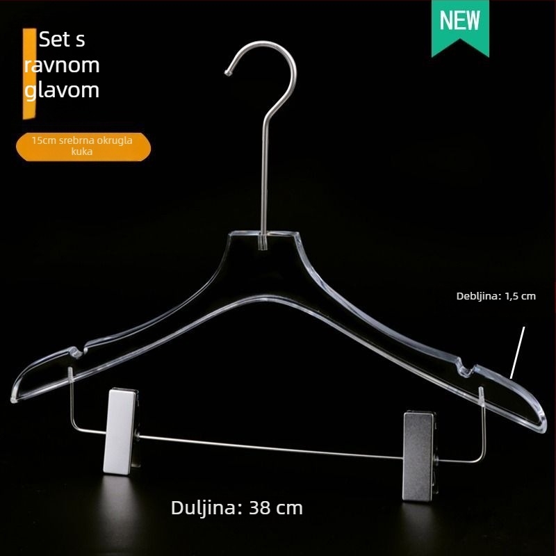 Prozirni akrilni set ženskih vješalica s integriranim klipsom za hlače
