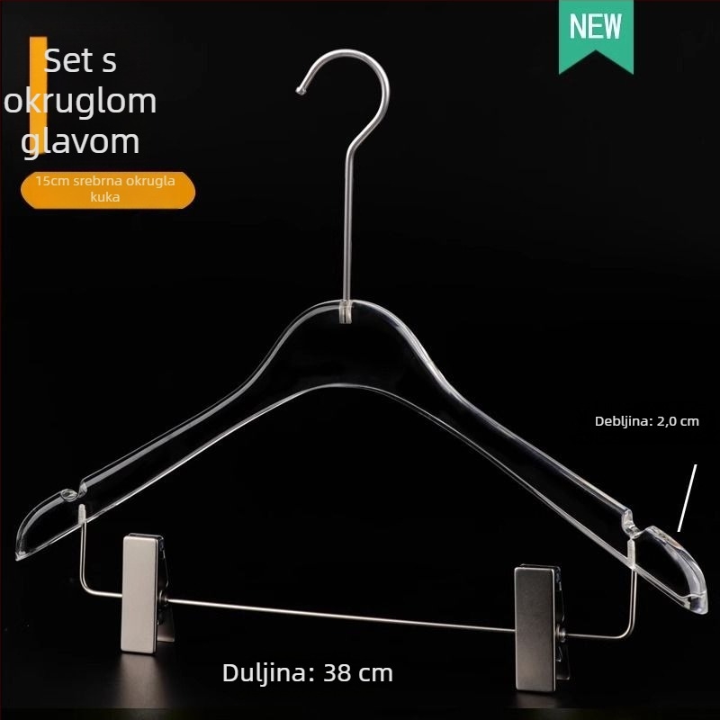 Prozirni akrilni set ženskih vješalica s integriranim klipsom za hlače