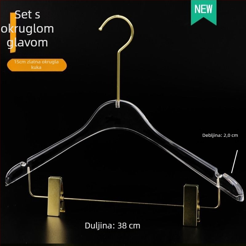 Prozirni akrilni set ženskih vješalica s integriranim klipsom za hlače