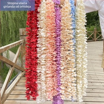 Viseća svadbena girlanda od umjetnih cvjetova s orhidejama i hortenzijama – duga dekorativna nit