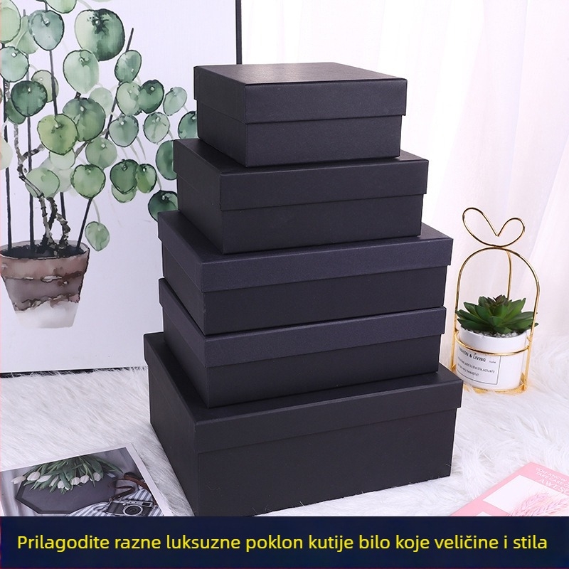Crna kartonska kutija za cipele, kutija za ručnike i odjeću s tiskom logotipa, darovna kutija s dvodijelnim poklopcem