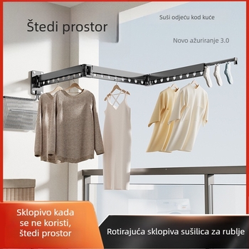 Sklopivi i produživi stalak za sušenje odjeće, zidni, za balkon i dom, za plahte i odjeću, od aluminijske legure, otporan na vjetar