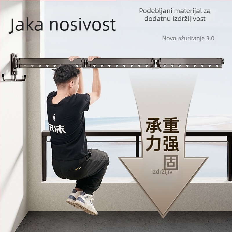 Sklopivi i produživi stalak za sušenje odjeće, zidni, za balkon i dom, za plahte i odjeću, od aluminijske legure, otporan na vjetar
