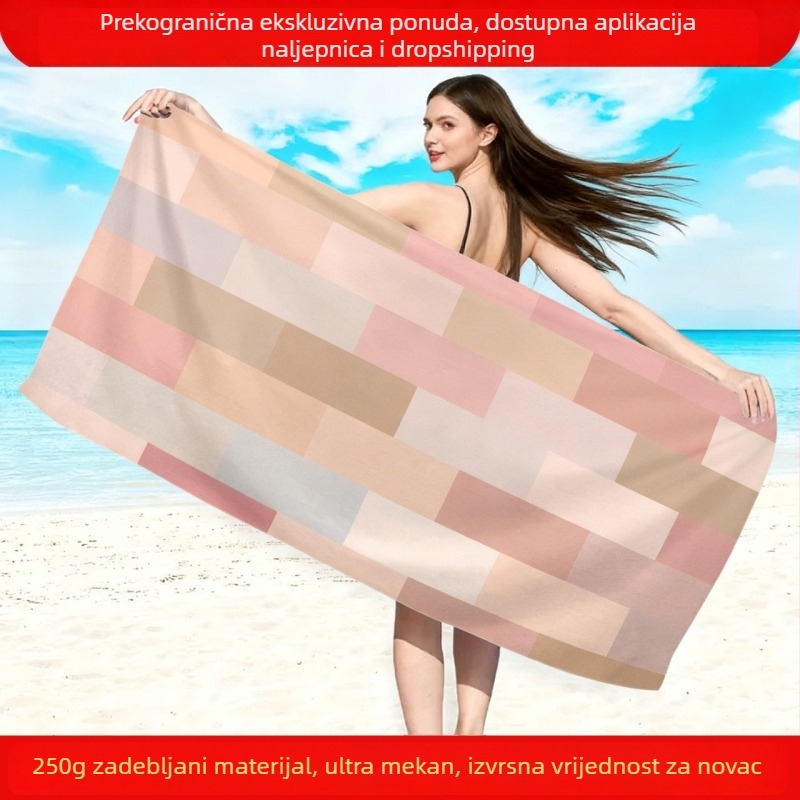 Zanimljiva mikrovlakna plažna krpa s abstraktnim kariranim uzorkom, brzo se suši, velika upijajuća krpa za kupanje i plivanje