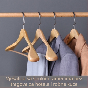 Drvena vješalica za široka ramena, bez tragova na ramenima, za odijela, model 93 s podrškom ramena, za hotele i hostele, graviran logo, lagani luksuzni stil