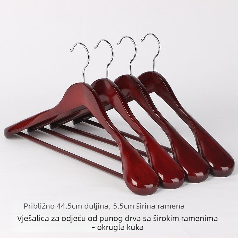 Drvena vješalica za široka ramena, bez tragova na ramenima, za odijela, model 93 s podrškom ramena, za hotele i hostele, graviran logo, lagani luksuzni stil