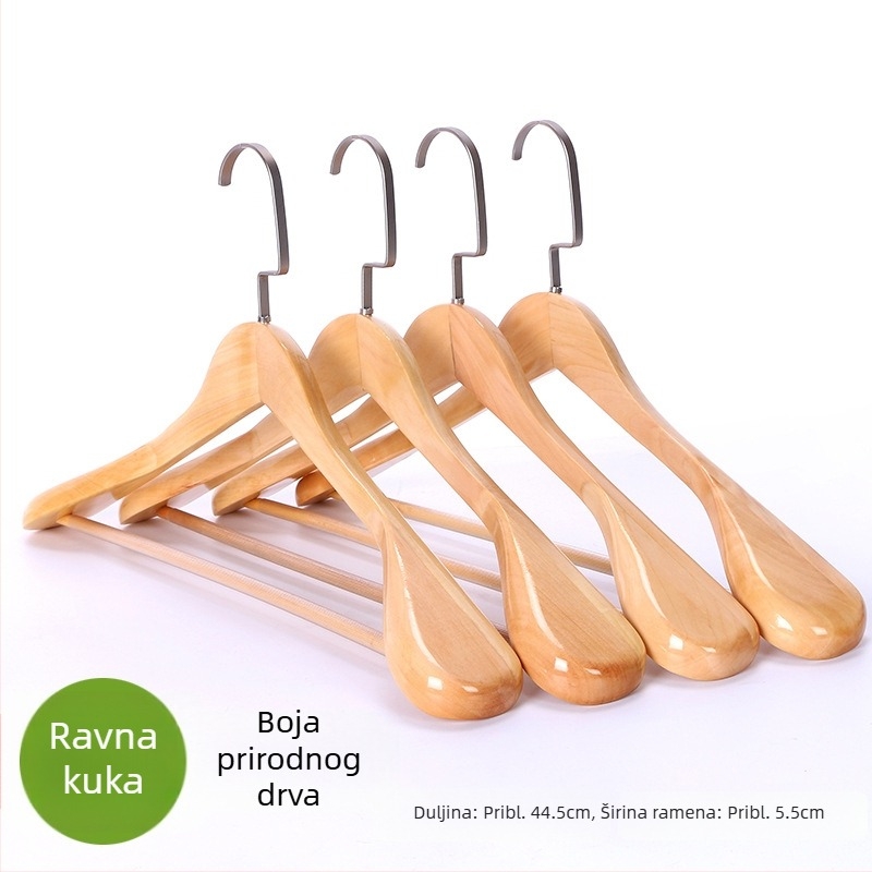 Drvena vješalica za široka ramena, bez tragova na ramenima, za odijela, model 93 s podrškom ramena, za hotele i hostele, graviran logo, lagani luksuzni stil